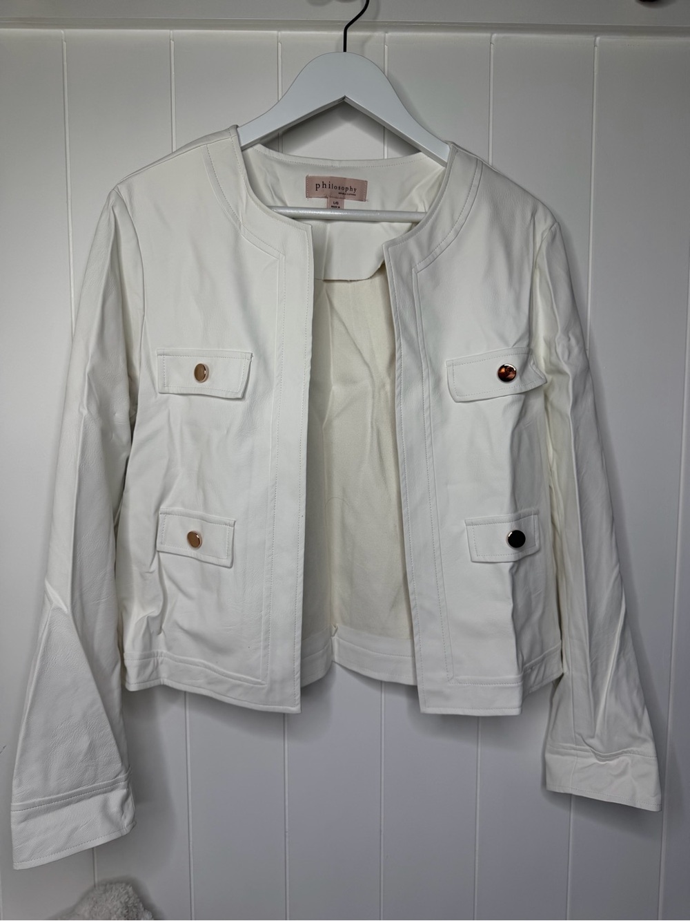 Philosophy White Collarless Utility Blazer